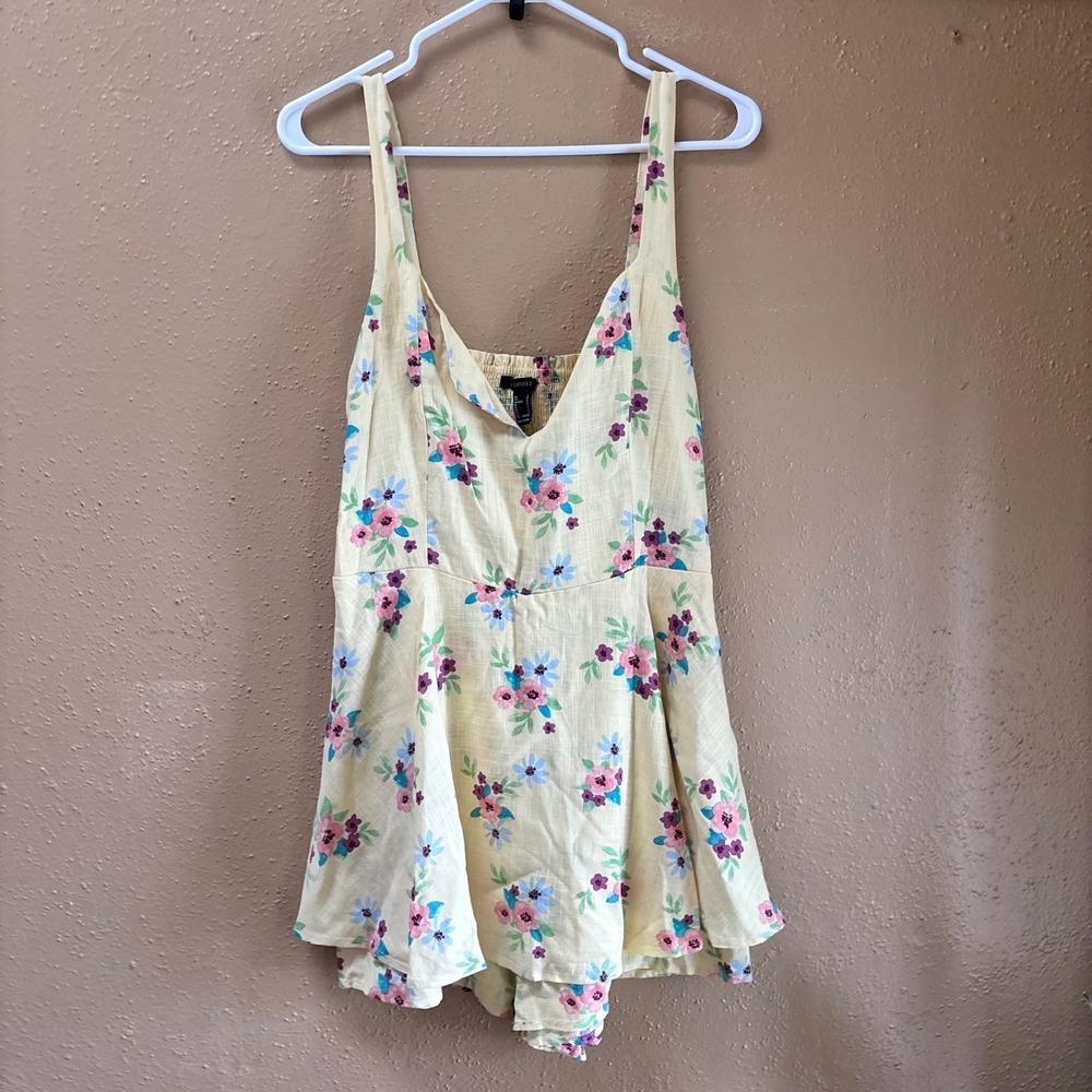 Forever 21 Yellow Floral Smocked Romper Playsuit Jumpsuit Women's - Picture 2 of 6